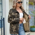thumbnail image 4 of Women Casual Long Sleeve Lapel Button Outerwear Loose Boyfriend Style Jacket Fashion Denim Jacket Leopard Print S, 4 of 9