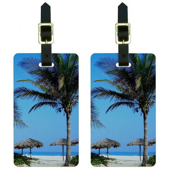 Tropical Beach Resort Palm Tree Sand Luggage Tags Suitcase ID, Set of 2