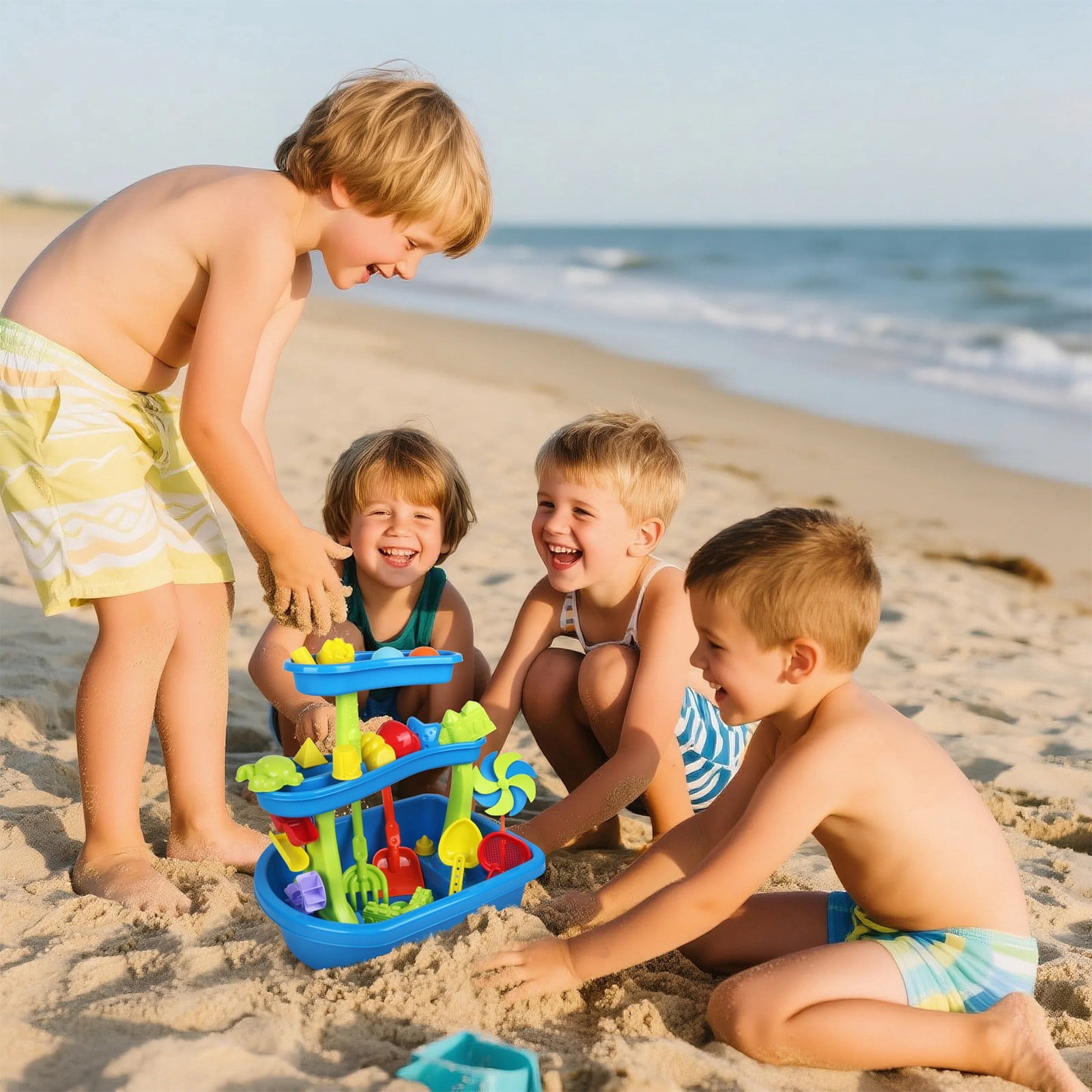 33-Piece Large Kids Sand and Water Table Toy, 3-Tier Outdoor Sand Shovel Water Play Combination Set for Toddlers Beach Backyard(Colored)