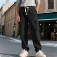 thumbnail image 7 of Men's Corduroy Cargo Pants Straight Leg Relaxed Fit Multi Pocket Drawstring Casual Utility Trousers, 7 of 7