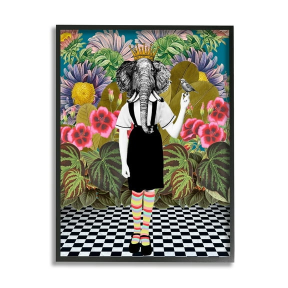 Stupell Industries Abstract Elephant Person Pop Style Checkered Botanicals Framed Wall Art, 24 x 30, Design by Erika C. Brothers