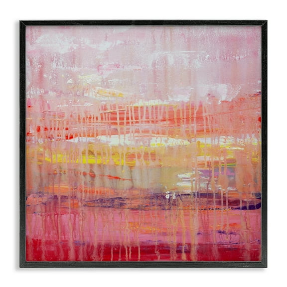 Stupell Industries Dripping Paint on Pink Abstract Painting Black Framed Art Print Wall Art, 12 x 12