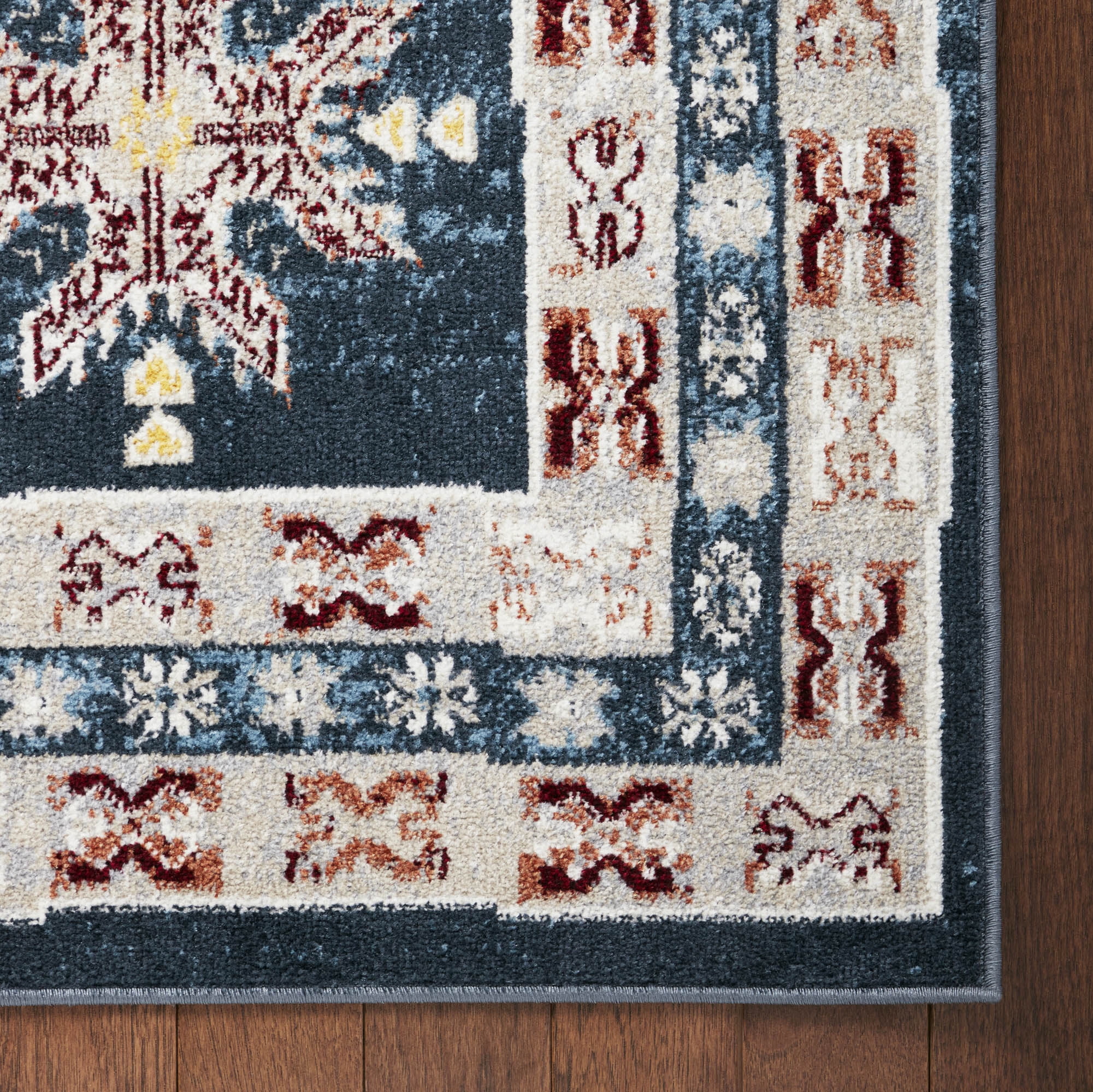 Everwash™ Treasure Saul Southwest Geometric Machine Washable Runner Area Rug, Navy Blue/Red, 2'2"x7'2"