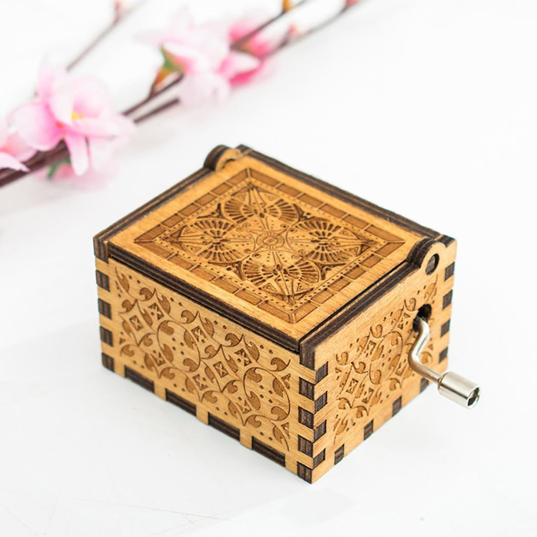 fukjem Music Box Retro-Style Wooden Hand-Carved Square Hand Shak Musical Boxes & Figurines