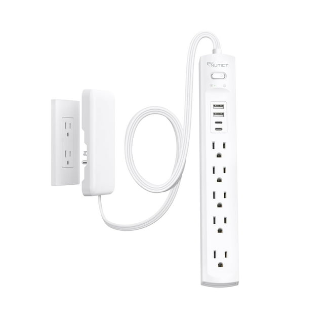 Cable de extensión plano, regleta de alimentación de 6 pies con tapa de enchufe NUTICT