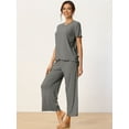 thumbnail image 2 of DARING DIVA Women's Ribbed Knit Round Neck Short Sleeve Pajamas Set M Dark Grey, 2 of 7