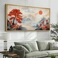 thumbnail image 2 of Large Framed Canvas Print Autumn Red Maple Mountain Landscape – Traditional Asian Ink-Style Artwork Wall Art Decorative Ready to Hang Painting for Living room Bedroom - 60"x30" Natural Frame, 2 of 7