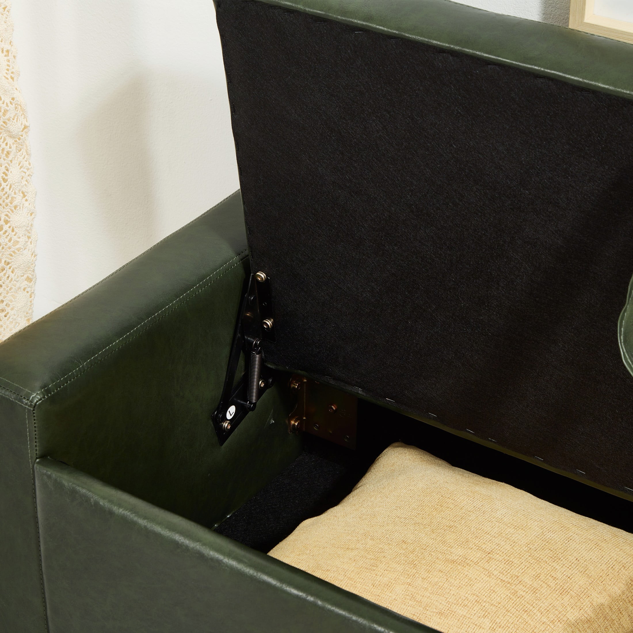 Aukfa 48" Storage Ottoman Bench with Safety Hinges, Upholstered Tufted Faux Leather Bench for Bedroom, Living Room & Entryway, Dark Green