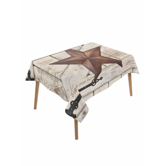 Texas Star Vintage Table Cloth, Waterproof Tablecloth for Rectangle Tables, Retro Brown Berry Wooden Reusable Washable Fabric Table Cover for Restaurant Kitchen Dining Tables 52"x70"