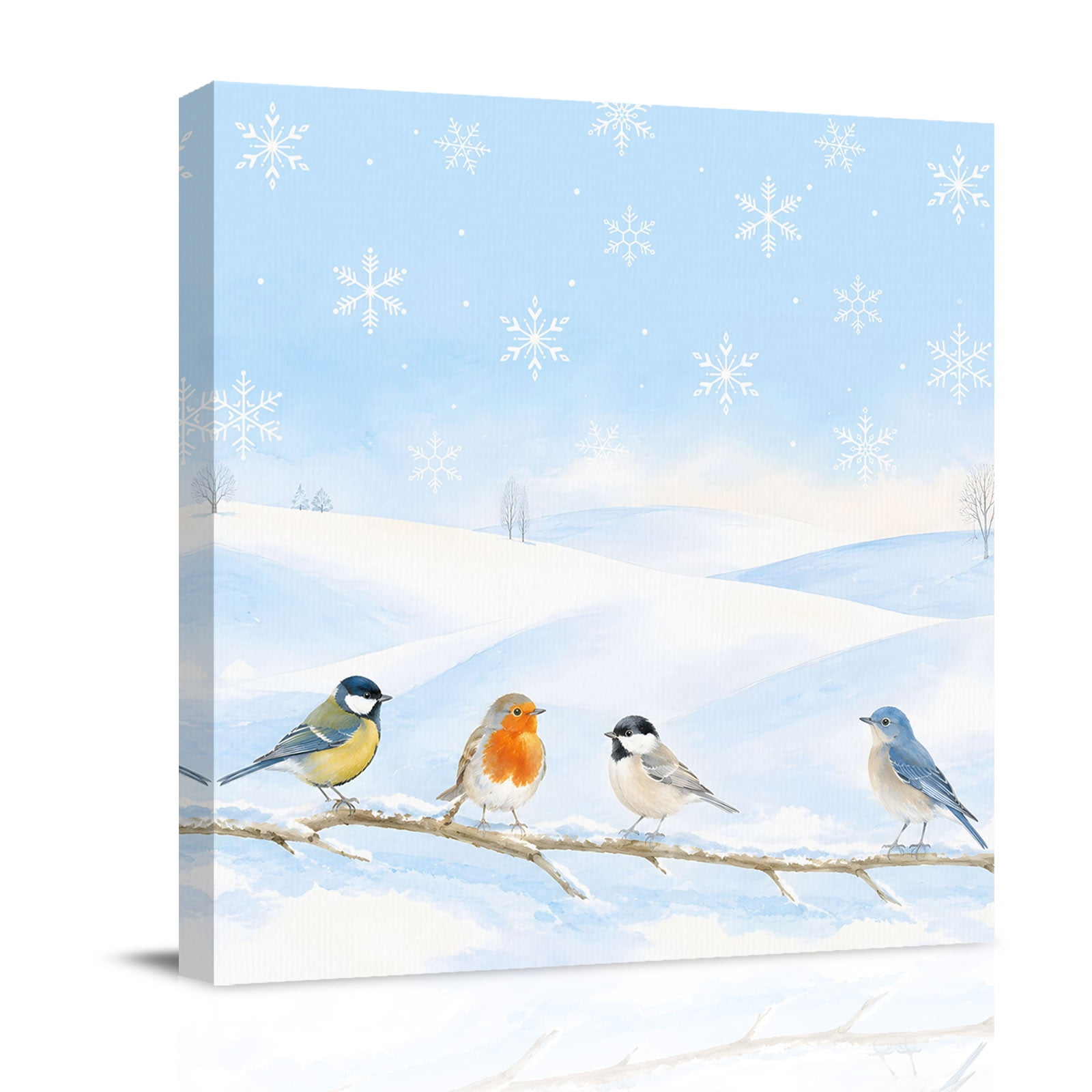 Canvas Wall Art Blue Christmas Birds Framed Canvas Prints for Living Room Bathroom Branches Snowflake Xmas Winter Gallery Wrapped Wall Decor for Home Office Gifts 12 x12 Ship Next Day