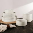 thumbnail image 4 of Richmount Star Dinnerware Sets, Plates and Bowls Set for 4, 12 Piece Dish Set, Ribbed, Full Glaze Matte White, 4 of 8