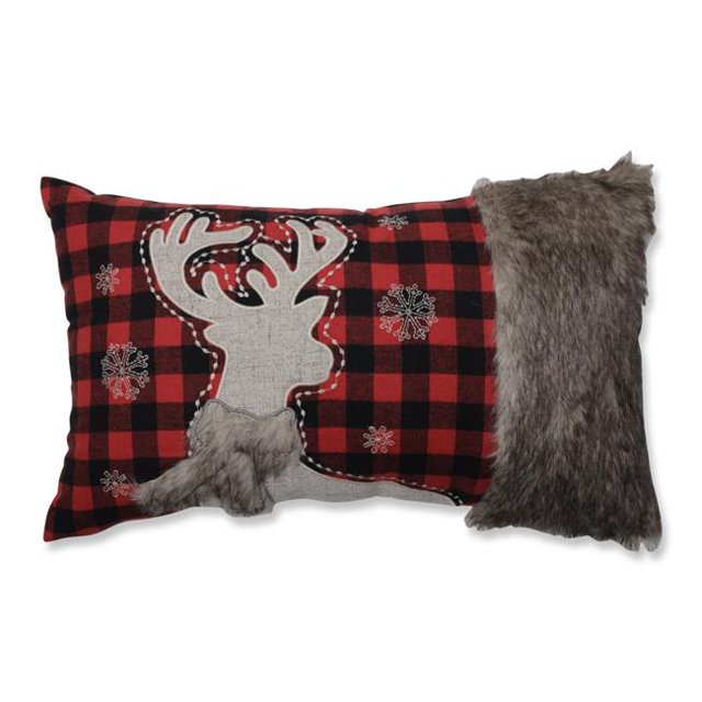 Pillow Perfect 612379 Fur Reindeer Oblong Rectangular Throw Pillow, Red & Black