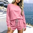 thumbnail image 2 of Women's 2 Piece Tracksuit Outfit Raglan Long Sleeve Crew Neck Sweatshirt and Sweatshorts Sets Soft Casual Y2K Streetwear Workout Set Pink, 2 of 6