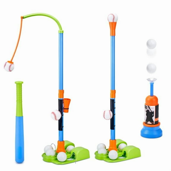 3-in-1 T Ball Sets, Baseball Training Equipment with Tee Ball Stand, Hanging Tee, Ball Launcher, Kids Outdoor Play, Adjustable Height Toys