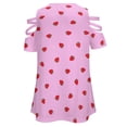 thumbnail image 5 of Red Strawberry Love Pattern Polka Dots Womens Summer V Neck Zipper Top Short Sleeve T Shirt Off Shoulder Top Casual Classy Loose Shirts, 5 of 7
