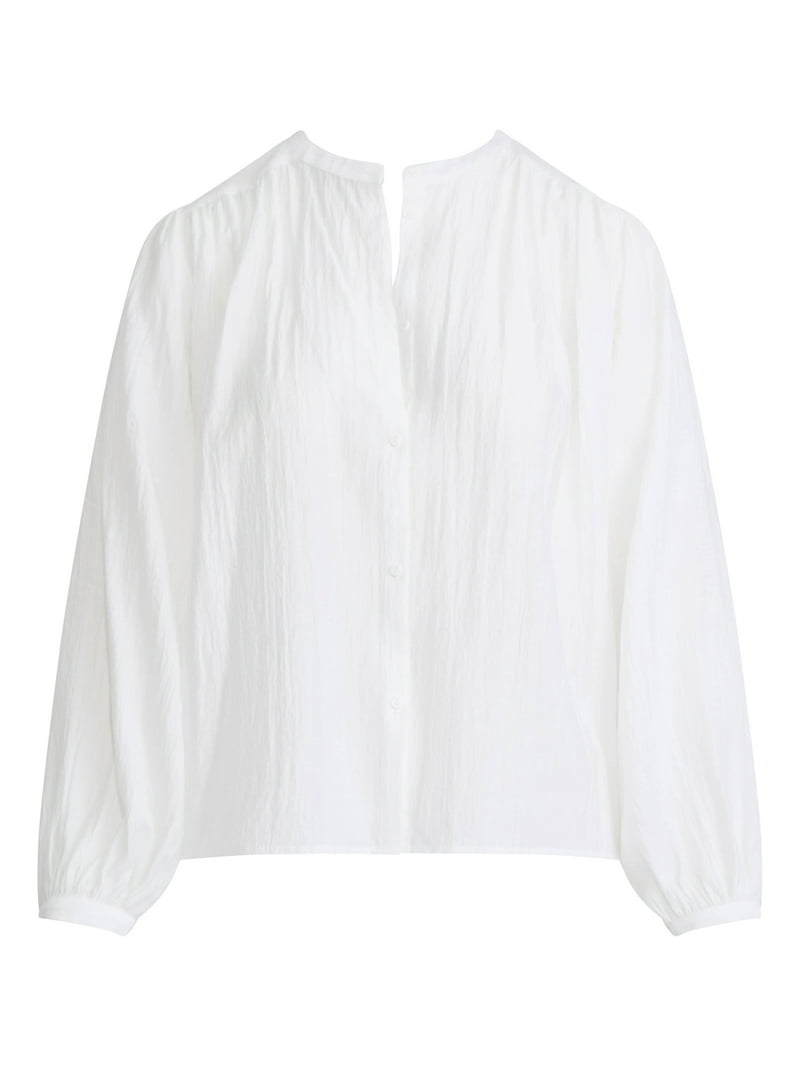 Scoop Women's Crinkle Gauze Blouson Shirt with Long Sleeves, Sizes