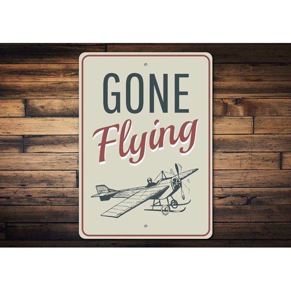 Gone Flying Aviation Novelty Sign, Metal Wall Decor - 10x14 inches