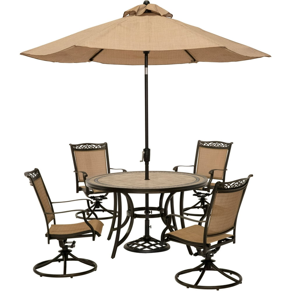 Hanover Fontana 5-Piece Outdoor Dining Set with Four Sling Swivel