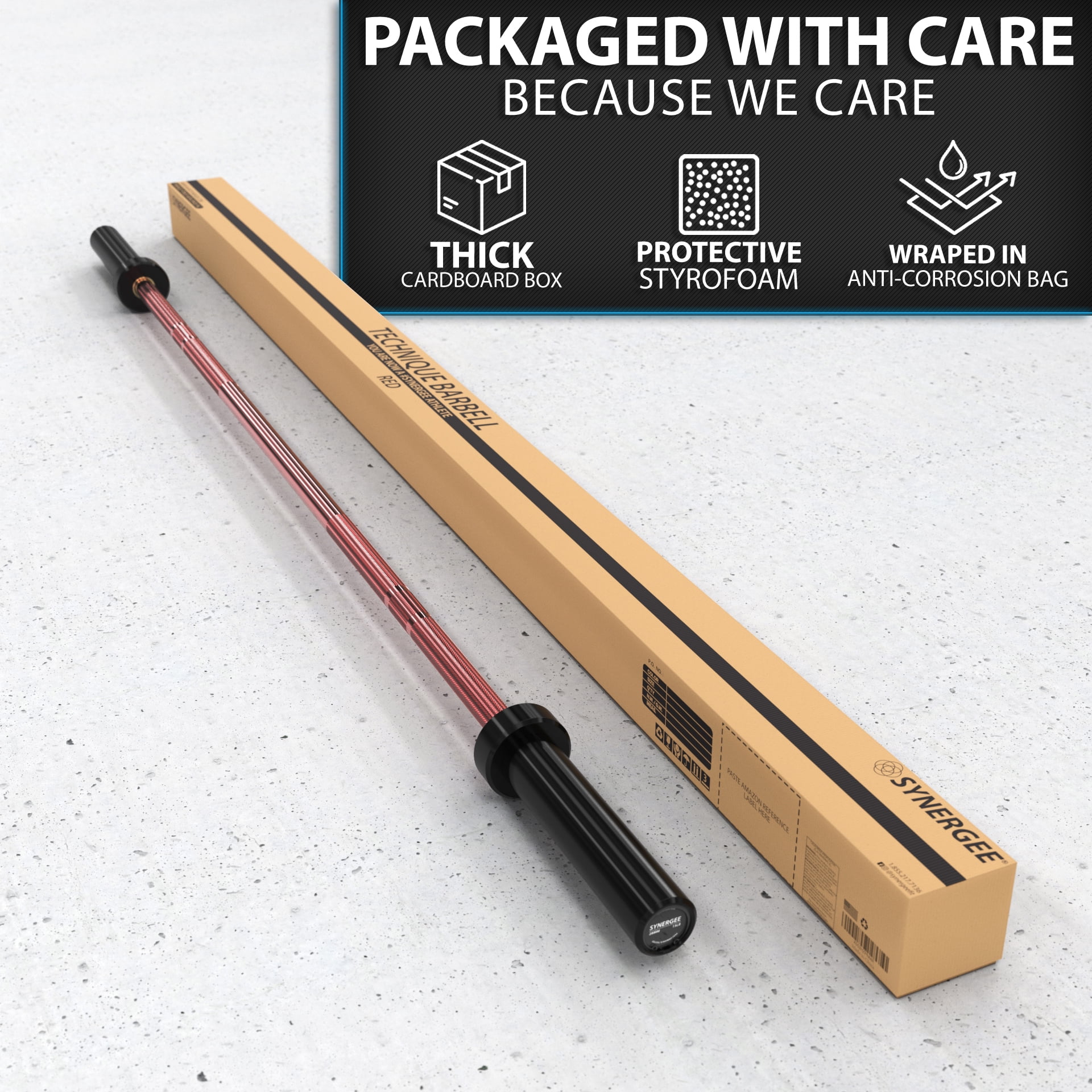 Synergee 15lb Technique Barbell Red Aluminum Bar for Form & Technique Training for Power & Olympic Lifting.