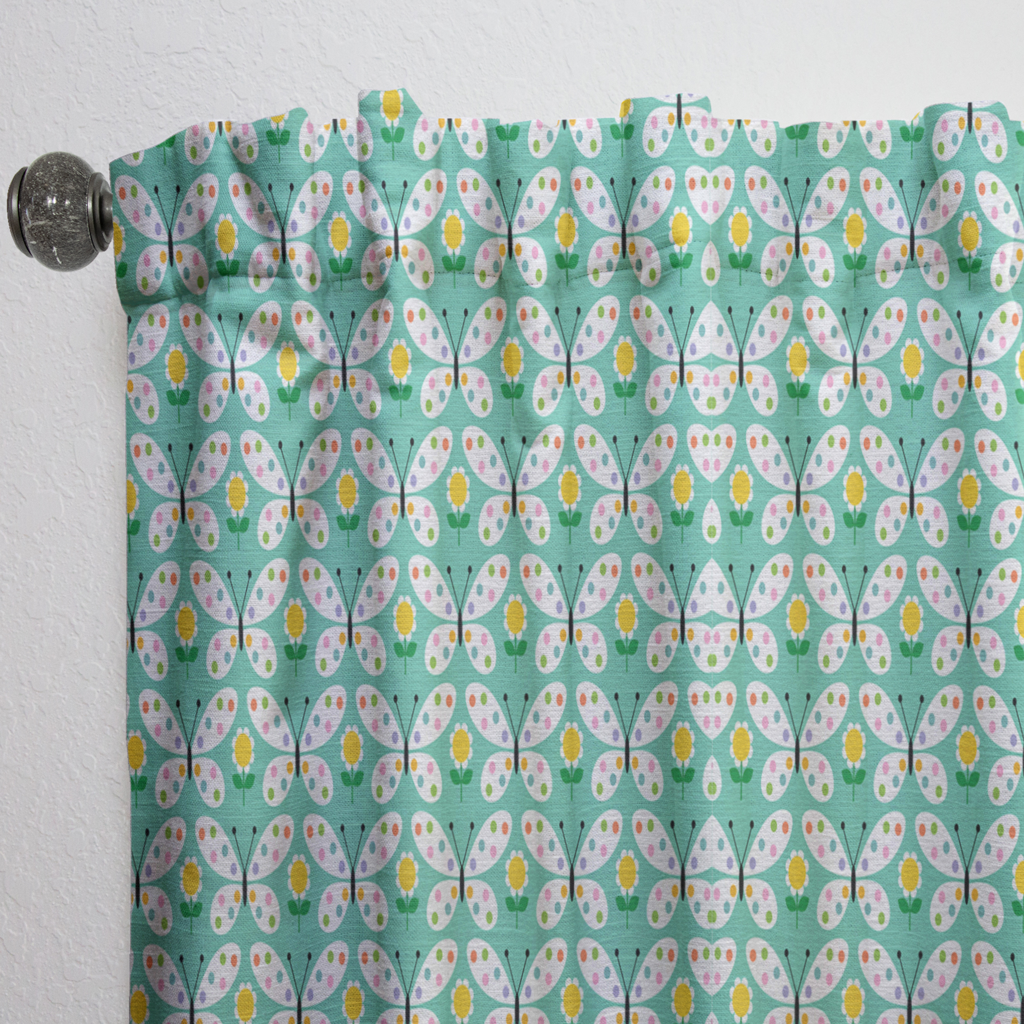 Designart 'Retro Butterflies On Green' Mid-Century Modern Curtain Panel