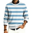 thumbnail image 2 of Wutalume Men's Round Neck Ribbed Knit Pullover, Long Sleeve Striped Print Sweater, Comfortable Stretch Top for Casual Layering and Everyday Wear,Blue L, 2 of 6