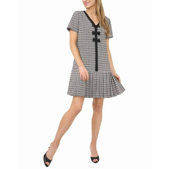 CeCe womens  Box Pleat Combo Bow Dress, 10, Black