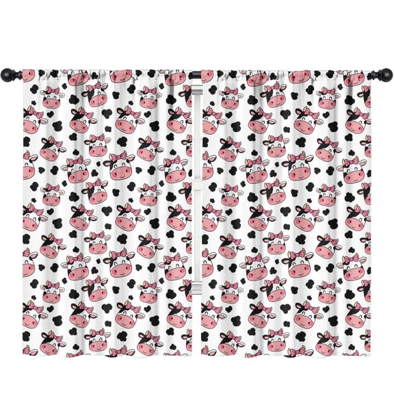 Blackout Kids Curtains,Cow and Bow White Pattern Children's Insulated Curtains Set Of 2,Bedroom Essentials,Toddler Room Decor 52"x84"