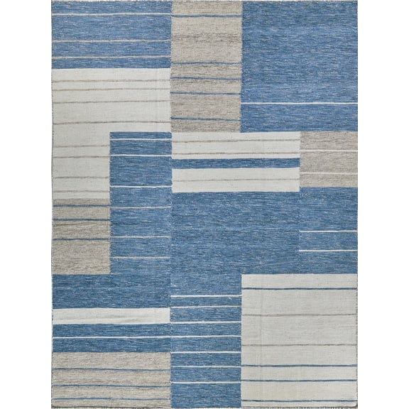 Exquisite Rugs Scandinavian Blue/Ivory New Zealand Wool handloomed Area Rug