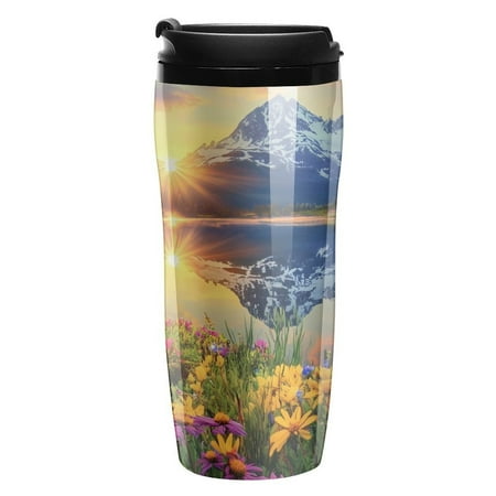 

Sunset Mountains Lake Daisies Travel Coffee Tumbler Reusable Cup for Coffee or Tea Portable Cup Holder Friendly for Hot or Cold Drinks 350ml