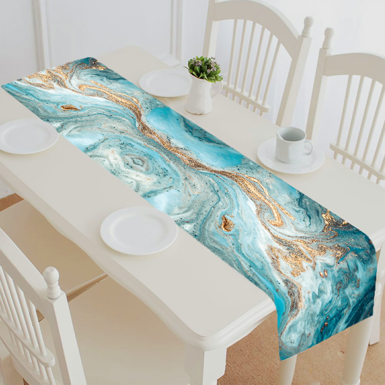 ABPHQTO Marble Texture Eastern Technique Ebru Table Runner Placemat ...