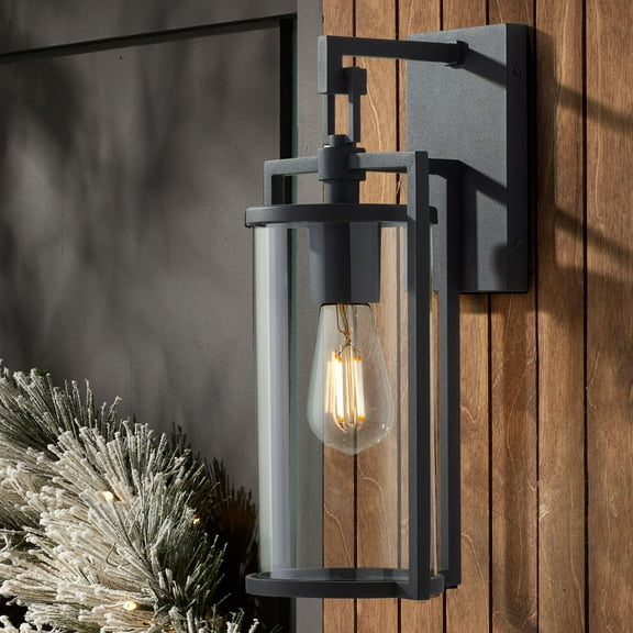 John Timberland Rennes 15 3/4" High Modern Outdoor Wall Light Fixture Mount Porch House Weatherproof Black Metal Clear Glass Shade