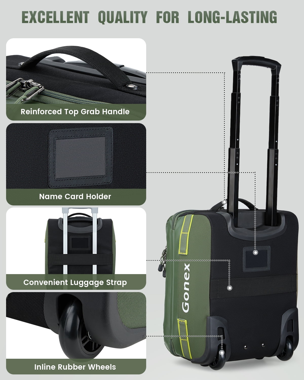 Gonex 16" Underseat Carry On Luggage with Wheels for Airplane, Softside Water Repellent Suitcase for Men Women