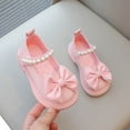thumbnail image 5 of Girls Dress Shoes Princess Mary Jane Shoes with Elegant Pearl Bow Decor Comfy Low Heel Shoes for Weddings, Parties Pink 30, 5 of 8