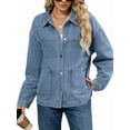 thumbnail image 1 of Chaqueta Vaquera de Otoño-Invierno para Mujer, Camisa de Larga con Botones, Abrigo Holgado de Moda con Bolsillos. Azul L, 1 of 10