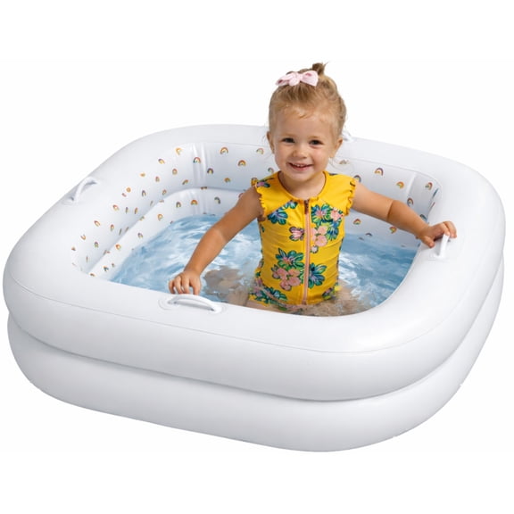 Inflatable Square Baby Pool, White, Portable Swimming Pool for Kids, Inflatable Bathtub, Toddler Summer Must Have Kids Gift, Toddler Travel Essential, Water Toys