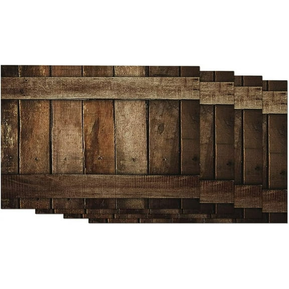 Old Wood Plank Placemats Weathered Box Wooden Texture Heat Resistant Dining Table Place Mats Stain Resistant, 12 X 18 Inches, Set of 4 Dark Brown