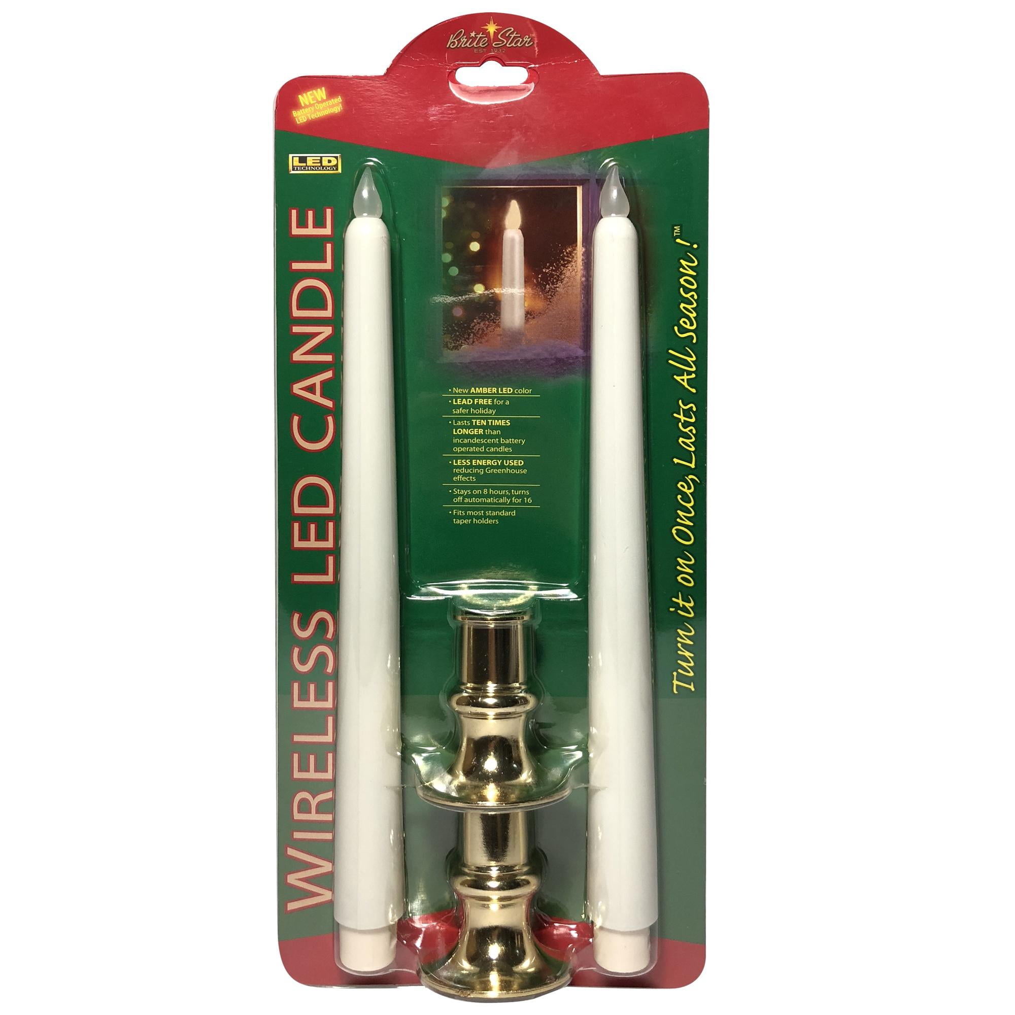 Brite Star Battery Operated 12-Inch LED White Candles - 2 Count Amber Flickering Flameless Taper Candles - Perfect for Indoor Window, Outdoor Patio Home Decor