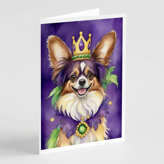 Papillon King of Mardi Gras Greeting Cards Pack of 8 7 in x 5 in