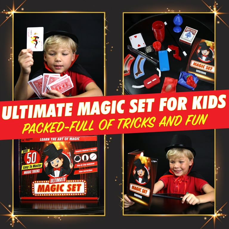 Magic Kit for Kids Magic Tricks Set for Kids Age 6 8 10 12 Magician Costume  for Pretend Play With Easy to Follow Guidebook 