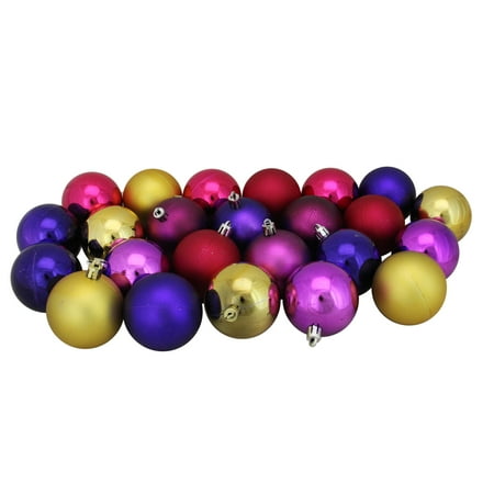 Purple Christmas Holiday Ornaments - 24ct Pink, Purple and Gold Shatterproof Shiny and Matte Christmas Ball Ornaments 2.5