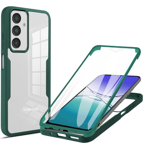 TECH CIRCLE for Samsung Galaxy A23 5G Clear Soft TPU PC Case with Screen Protector, [Transparent Anti-Yellowing] Full Body Shockproof Protection Silicone Bumper Rugged Phone Cover,Darkgreen