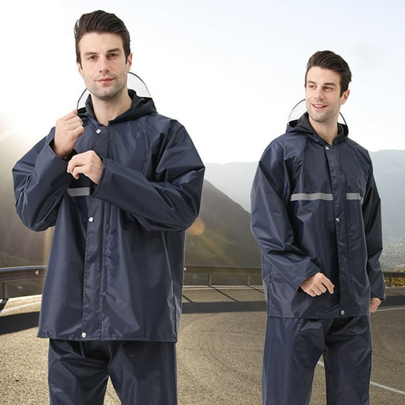 Sentmoon 2 Pieces Set Mens Rain Jacket and Rain Pants for Men Waterproof with Hood Raincoat for Women Long Sleeve Waterproof Reflective Ponchos Adult for Hiking, Camping & Everyday Use M