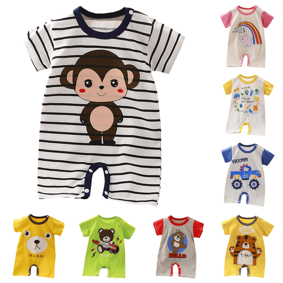 Lovzfmll Short Sleeve Romper for Toddlers, Cotton Snap Crotch Jumpsuit for Little Boys & Girls, Long Pants Casual Outfits for 59