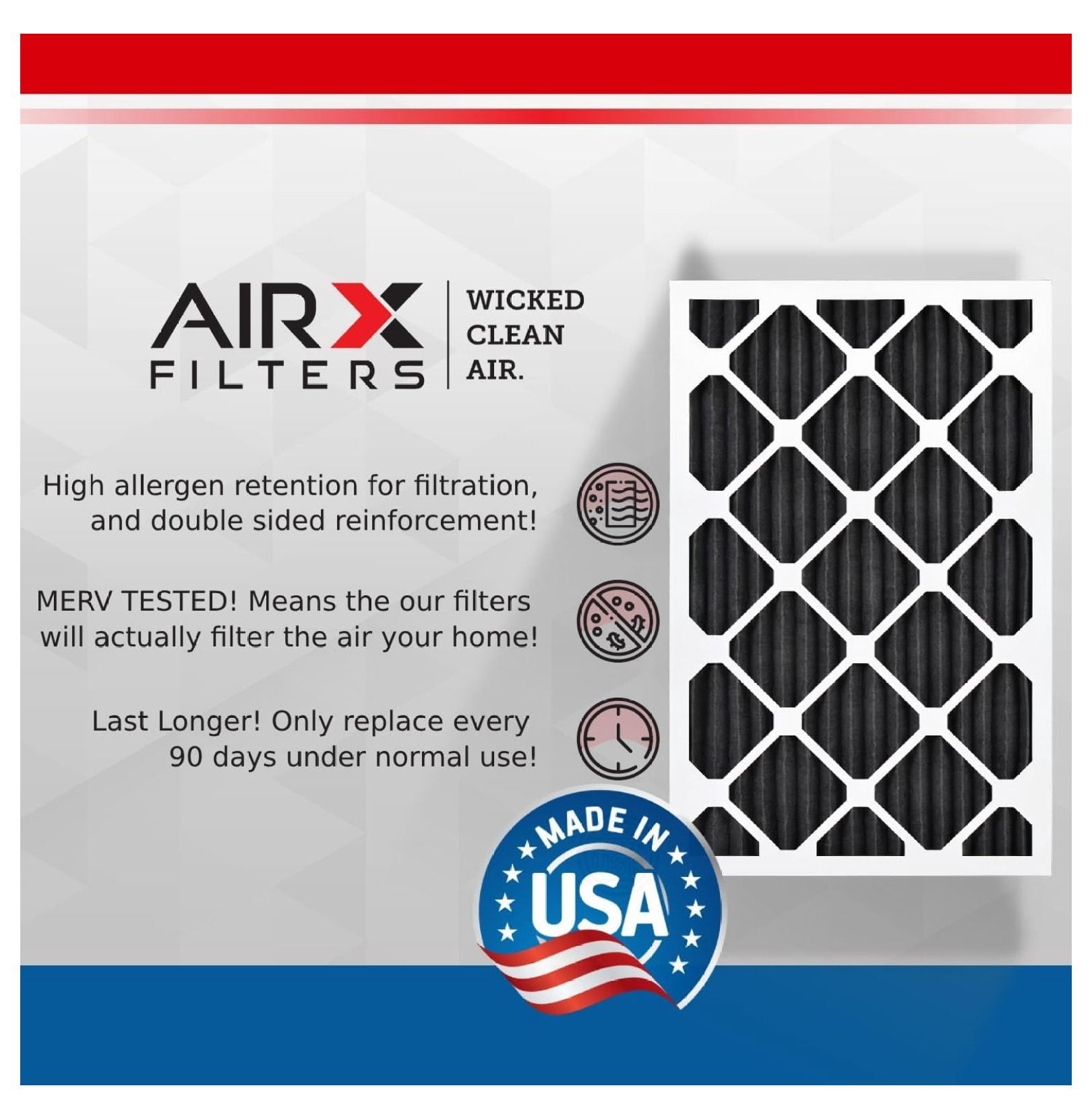 WICKED CLEAN AIR. 16x20x1 Air Filter Odor Carbon Filter MERV 8 HVAC Furnace Filters 6 Pack