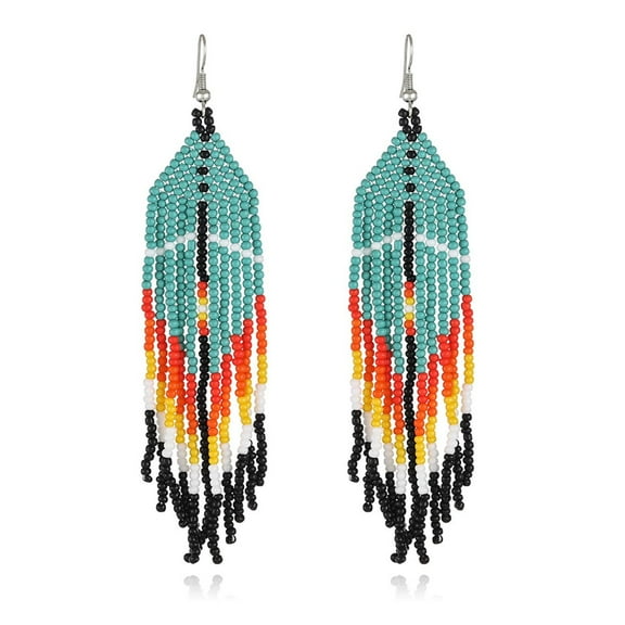 Native Seed Beads Earrings for Women,Boho Ethnic Fringe Dangle Drop Earrings,Colorful Bohemian Handmade Long Beaded Tassel Earrings,Multi-color Funky Fashion Chandelier Statement Jewelry