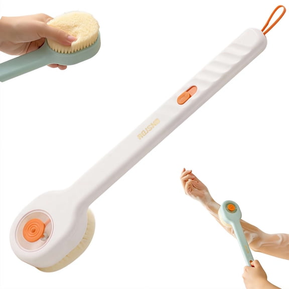 1 PC Long Handle Bath Brush for Shower, Back Scrubber with Soap Dispenser, Soft Bristles Shower Brush for Wet or Dry Brushing