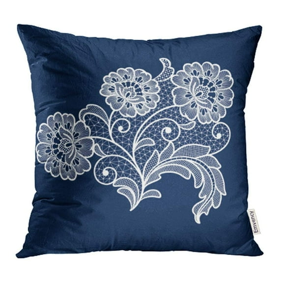 EREHome White Crochet Lace Flowers Embroidery Victorian Ornate Needlework Retro Floral Pillowcase Cushion Cover 16x16 inch