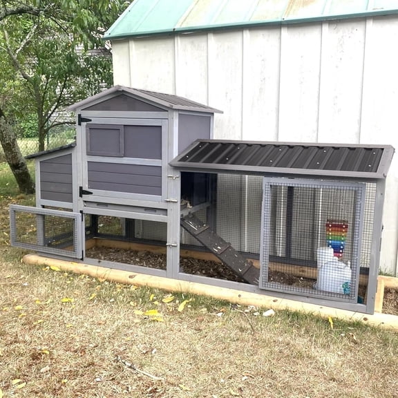 Aivituvin Chicken Coop with Chickens Mobile Hen House with Run Chicken House On Wheels Outdoor Poultry Cage Duck Coop,1 Unit