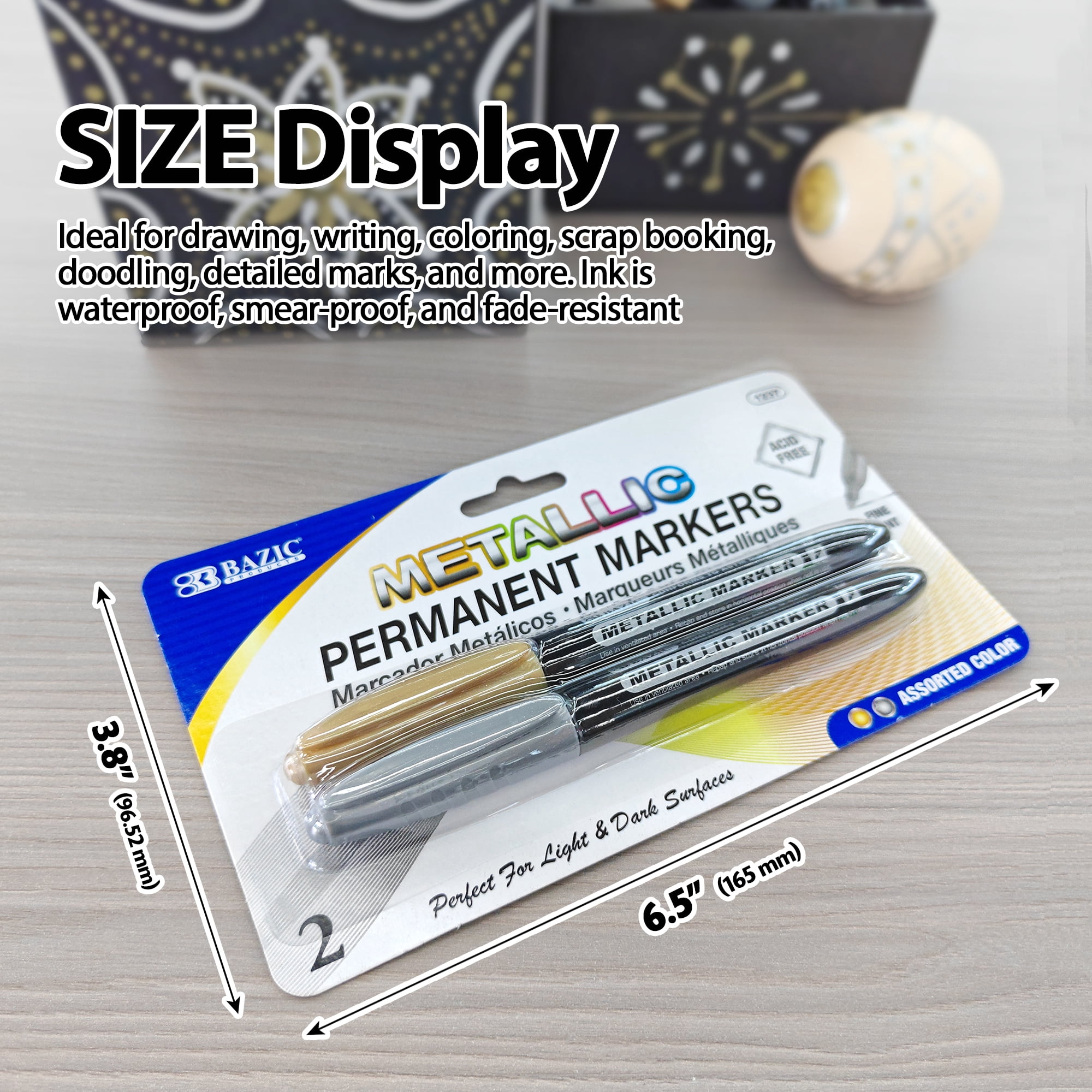 BAZIC Permanent Markers Metallic Silver Gold, Fine Line (2/Pack), 24-Packs