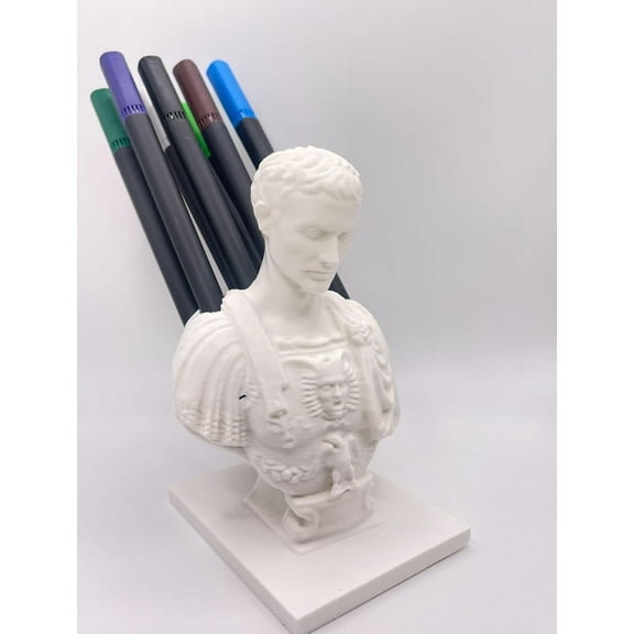 Julius Caesar Funny Pen Holder – Roman Bust Desk Organizer – Durable 3D Printed Design in Unique Color Variations
